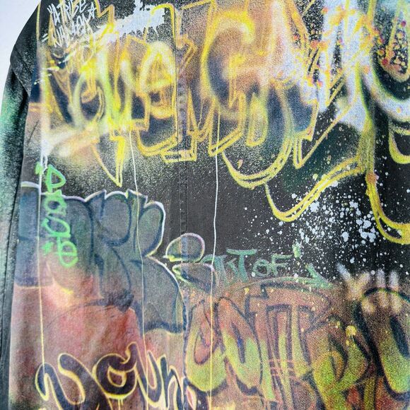 Zara Army Green Grafitti New York Jungle Oversize Zip Utility Jacket 100% Cotton - Picture 10 of 16